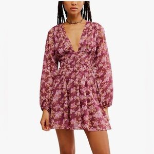 NWOT Free People Mini Dress Burgundy Floral Size XS